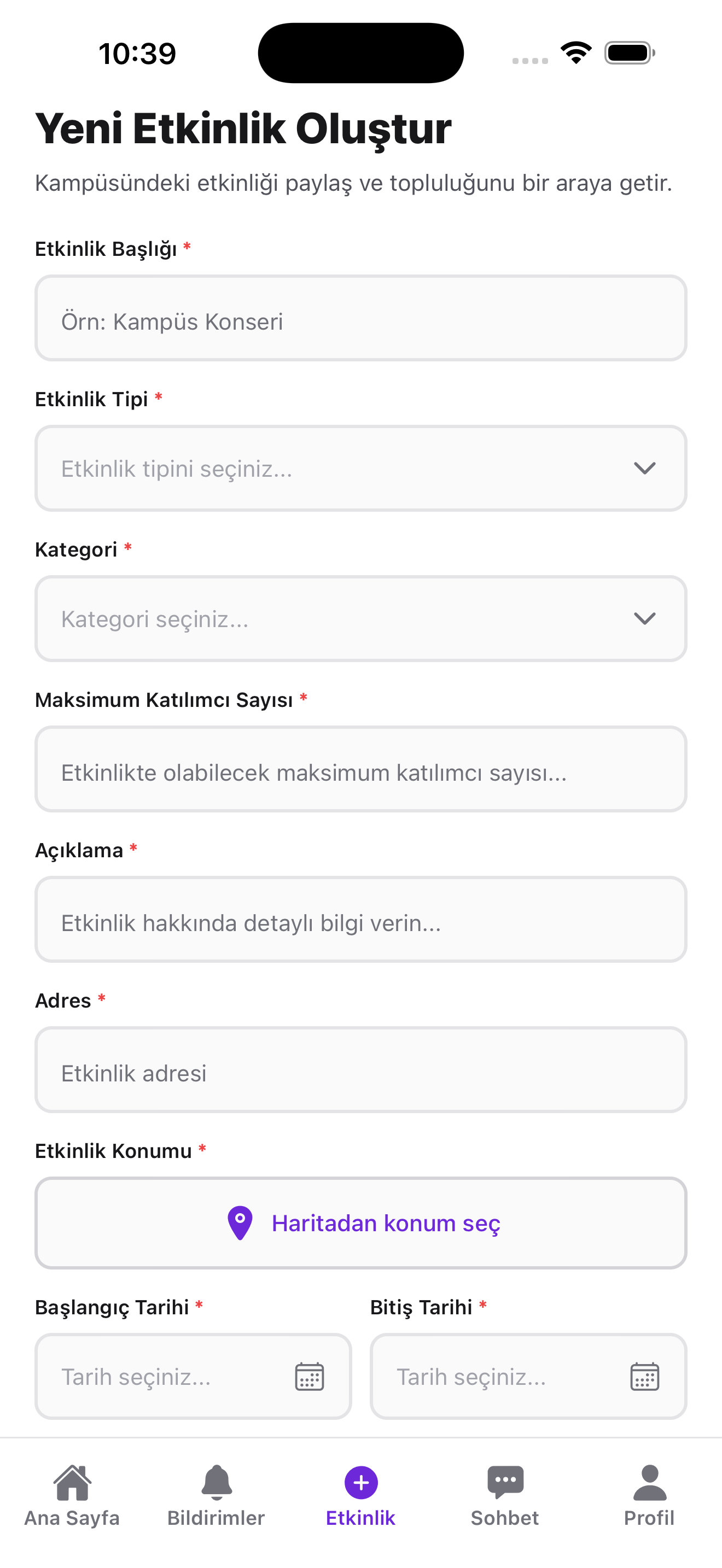 Etkinlik Oluştur